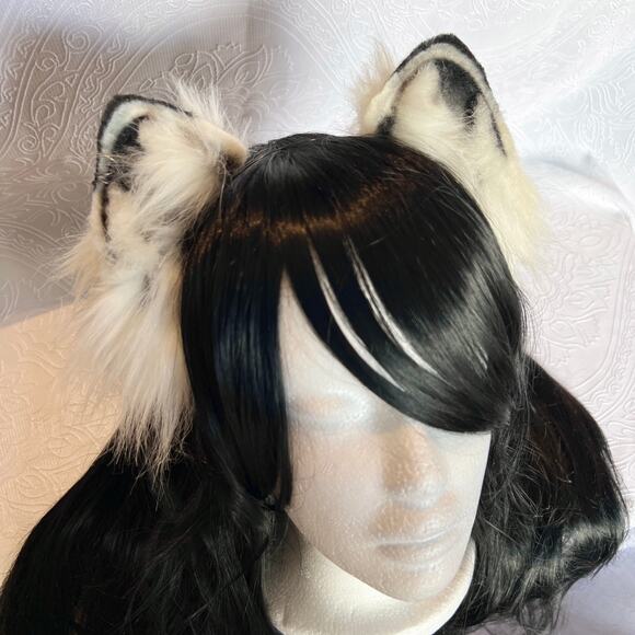 Snow Leopard Cat Black White Ears Headband Cosplay Furry Fursuit Costume - Picture 5 of 5
